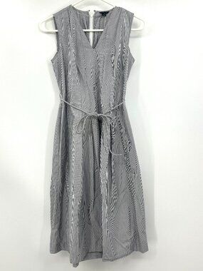 Ann Taylor Gray White Striped Sleeveless Cotton Dress Women's 2